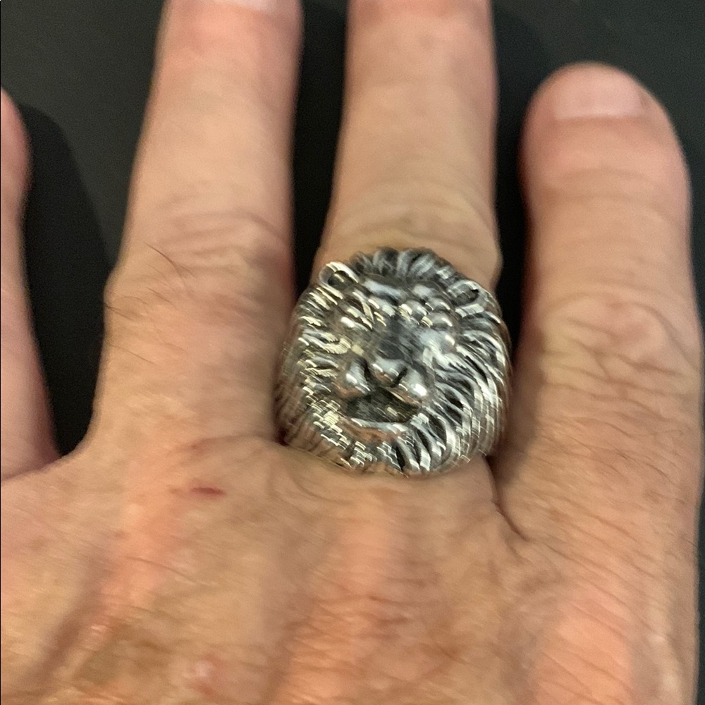 Silver Lion Head Ring